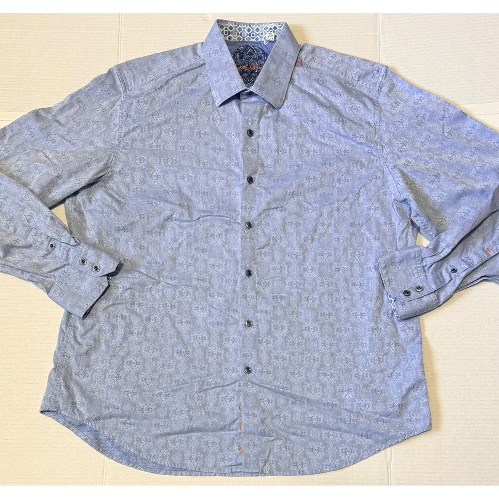 ROBERT GRAHAM - Men's Shirt - Blue Paisley Jacquard Long Sleeve Button - 2XL